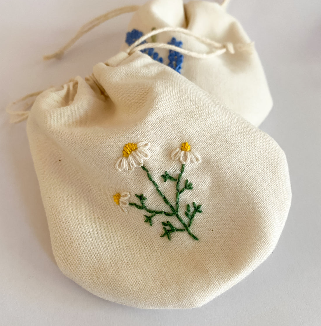 Inspired by Spring Flowers: Floral Embroidered Drawstring Pouches